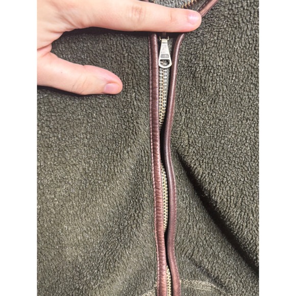 Lauren Ralph Lauren Fleece Hooded Vest Olive Green Full Zip Faux Leather Trim M - Picture 4 of 10